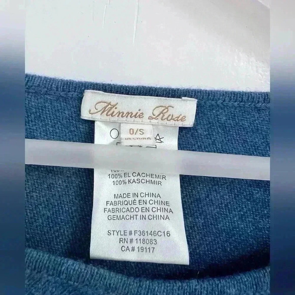 Minnie Rose Cashmere Blue Cowl Neck Open Stitch Poncho with Fringe One Size - Picture 2 of 4